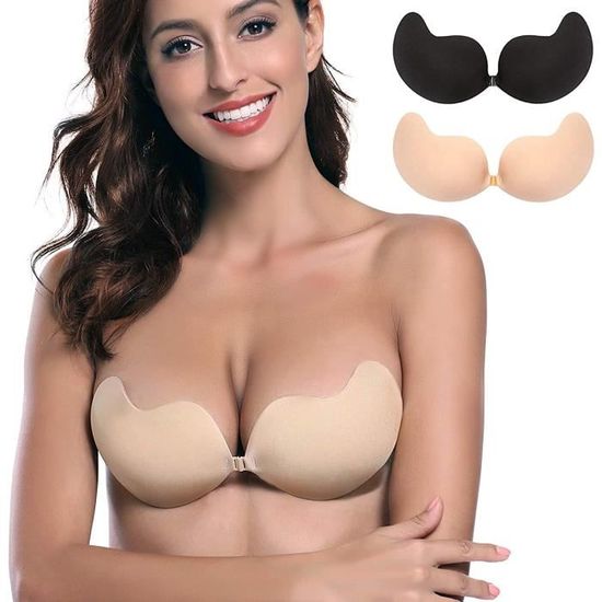Soutien-Gorge Adhésif Dos Nu - Lot De 2 Paires (Noir Et Nude) - Push Up B Cup - Sans Bretelles, Réutilisable