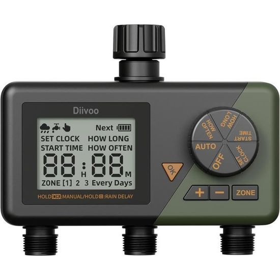 Programmateur D'Arrosage Raddy WS-5 à 2 Sorties - Minuterie Pour Tuyau D'arrosage, Fonction Retard Pluie, étanche