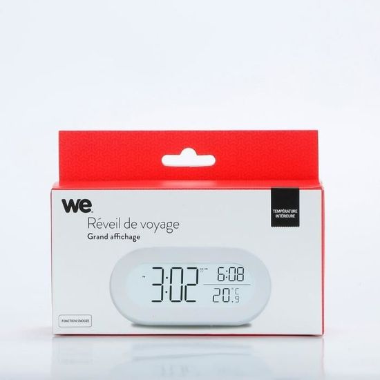 Réveil numérique , écran rétro-éclairé, affichage heure et température, fonctionne sur piles Blanc