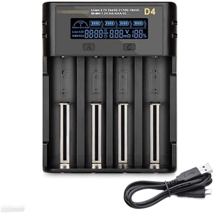 Chargeur LCD Intelligent 2 Slots Pour Batteries Li-ion - Compatible 18650, 26650, AA, AAA, Charge Rapide