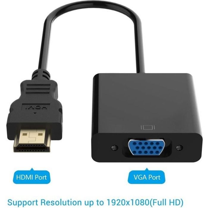 HDMI vers VGA 1080P Plaqué d'or Mâle à Femelle Câble Adaptateur Convertisseur Hdmi Vga pour Chromebook, Ordinateur Portable, PC, Ras