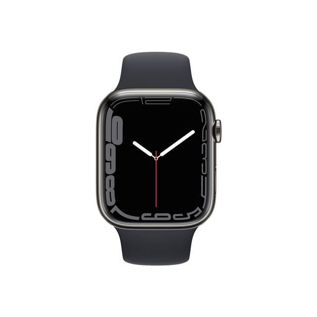 Apple Watch Series 7 GPS + Cellulaire - 45mm - Boîtier acier inoxidable Graphite - Bracelet sport de midnight