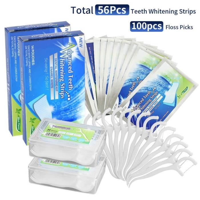 56 Bandes de blanchiment des dents,100pcs dental floss,Porte-fil Dentaire,Blanchissement Dentaire,Efficacité Prouvée Whitestripes