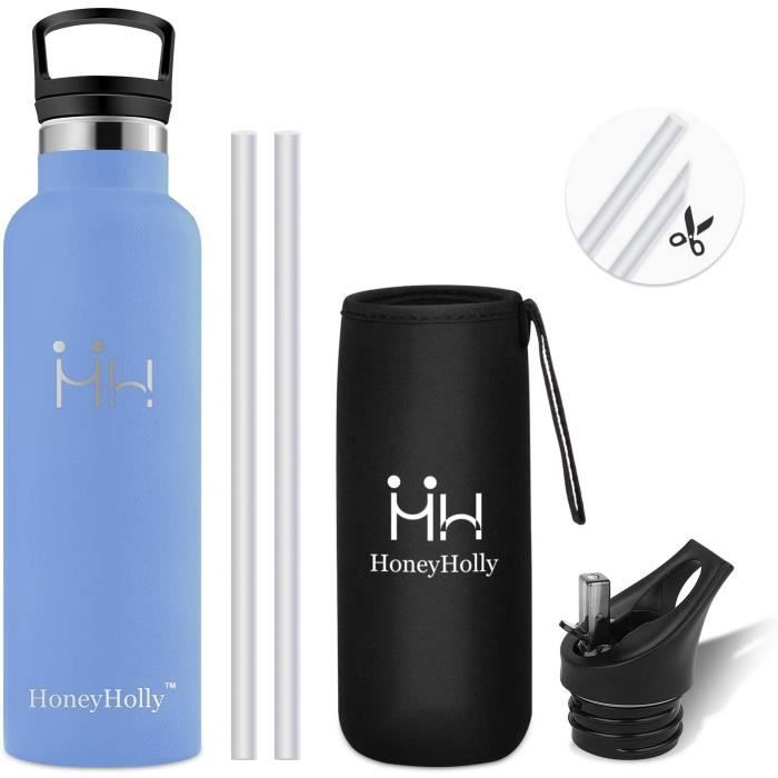 HoneyHolly Bouteille d'eau 750ML en Acier Inoxydable avec Isolation par Double Paroi Gourde, Anti Fuite Reutilisable Sans Bpa Gourde