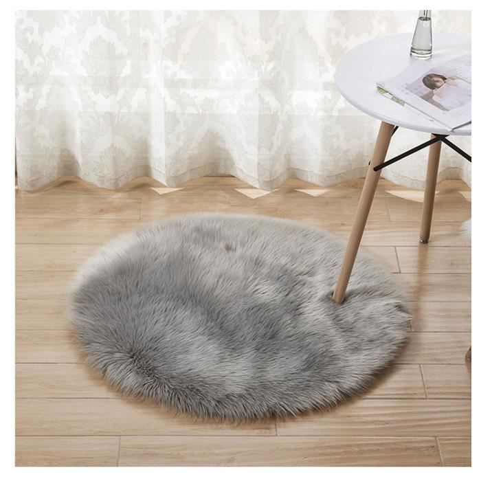 Tapis Rond en Fausse Fourrure, comme véritable Laine Tapis, Man-Made Luxe Laine Tapis de Canapé Coussin Gris clair 60*60cm
