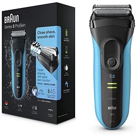Braun Series 3 ProSkin 3040s Rasoir Électrique Homme Barbe, Noir/Bleu - Rasoir Électrique Rechargeable