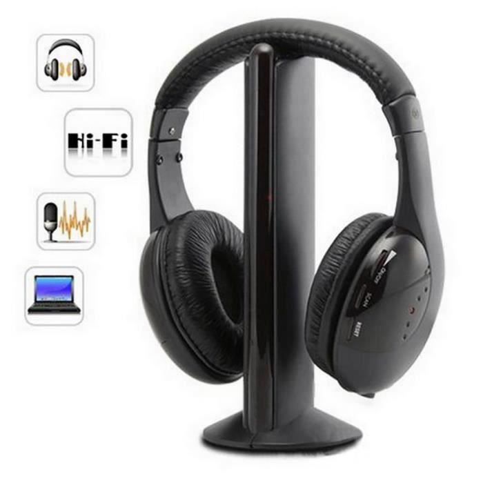 5 en 1 Hi-Fi casque sans fil écouteurs casque pour PC portable TV radio FM MP3