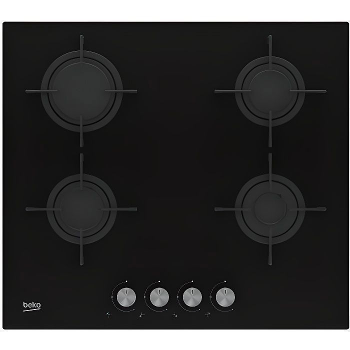 Beko HILG 64220 S, Intégré, Cuisinière à gaz, Verre, Noir, Émaillé, Rotatif