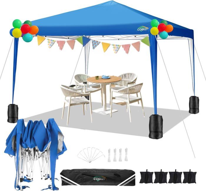 Tonnelle de Jardin Pliante 3x3m, Tente de Réception étanche et Protection UV, Chapiteau/Pavillon 3 Hauteur réglable, Bleu
