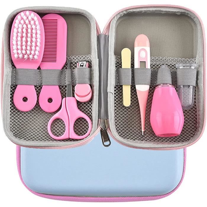 Trousse de Soin Bébé 8 pièces, Professionnel Kit de toilettage pour nouveau-né Trousse de Toilette Bébé Naissance Kit soins des ongl