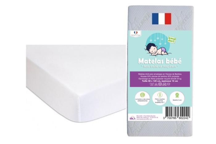 KIT PRATIQUE BEBE Matelas 60x120 Lit Bébé Lit Parapluie + 2 Alèses Coton Bio | Certifié GOTS | Fabrication France UE