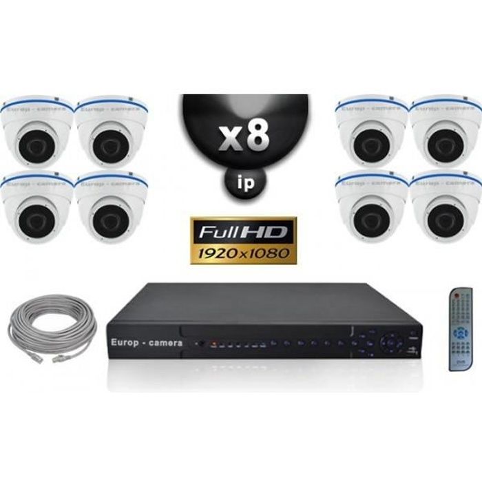 Kit Vidéo Surveillance PRO IP : 8x Caméras POE Dômes IR 20M SONY 1080P + Enregis