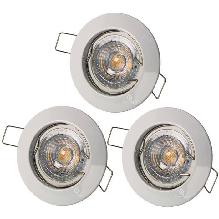 LOT DE 3 SPOT ENCASTRABLE FIXE LED GU10 230V 38° FINITION BLANC