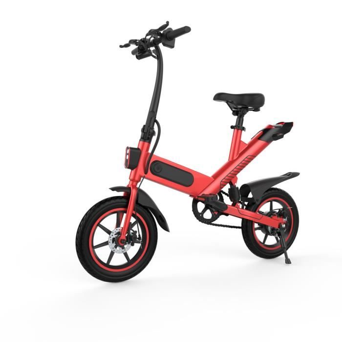 Y1 Vélo électrique 14 pouces 350W 25 km-h 10Ah Autonomie 35-50km Frein à disque Rouge