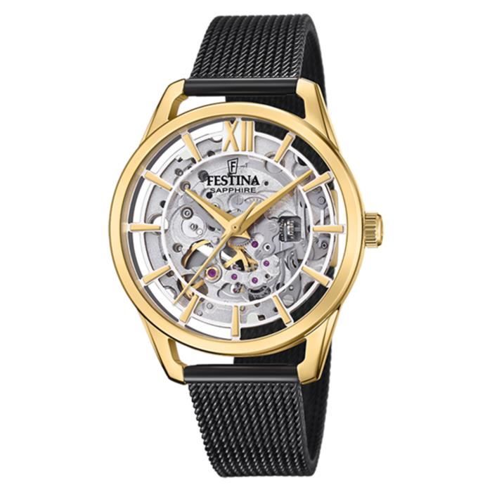 Bracelet acier - FESTINA - Montre femme Festina automatique squelette acier - Couleur de la matière:Jaune