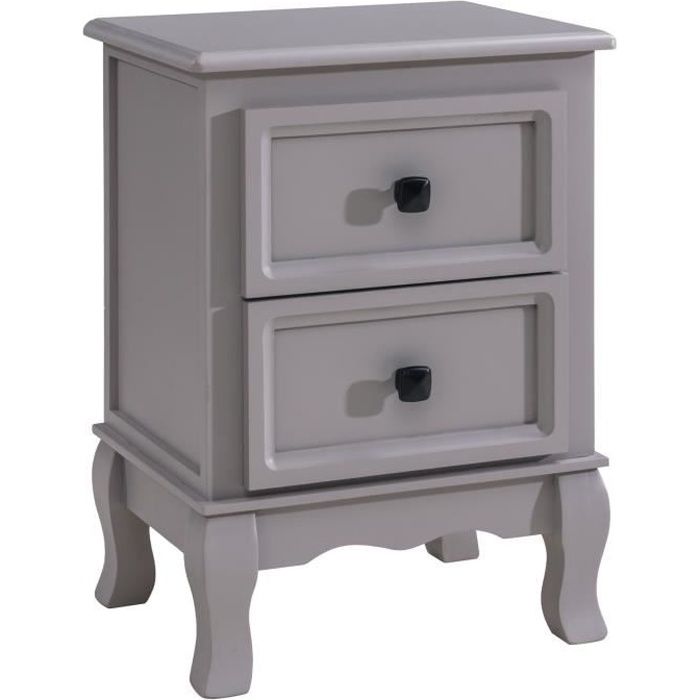 Table de chevet ELEGANTE petite commode de nuit avec 2 tiroirs style shabby chic baroque moderne, en bois de paulownia brun clair