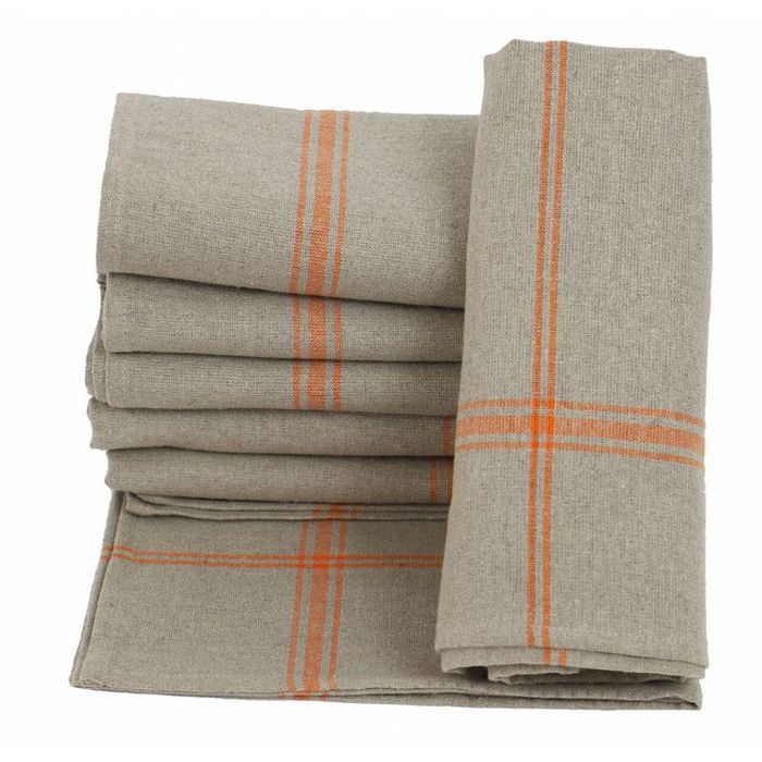 LINANDELLE - Lot de 12 torchons de cuisine pur Lin NORMANDIE - Orange