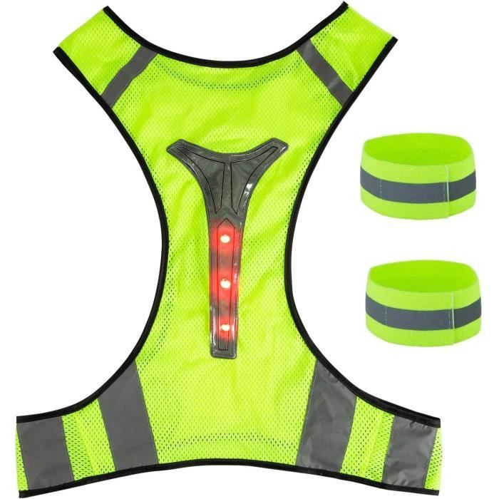 Gilet LED avec Bracelet Réfléchissants, Gilet de Sécurité Réfléchissant Réglable Haute Visibilité pour la Course, Le Cyclisme et Le