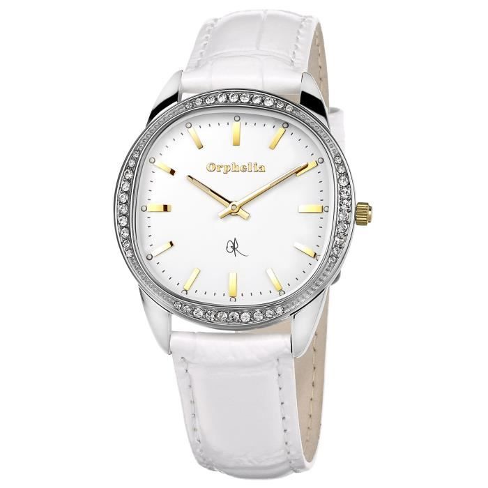 ORPHELIA - Montre Femme - Quartz Analogique - Bracelet Cuir Blanc - 153-1712-11