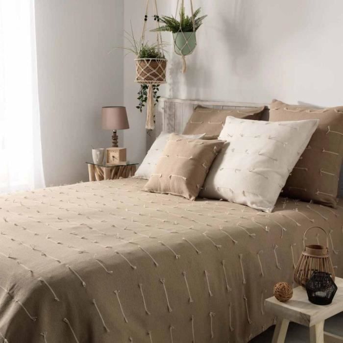 Couvre-lit -fileo- 230x250cm Taupe - Paris Prix