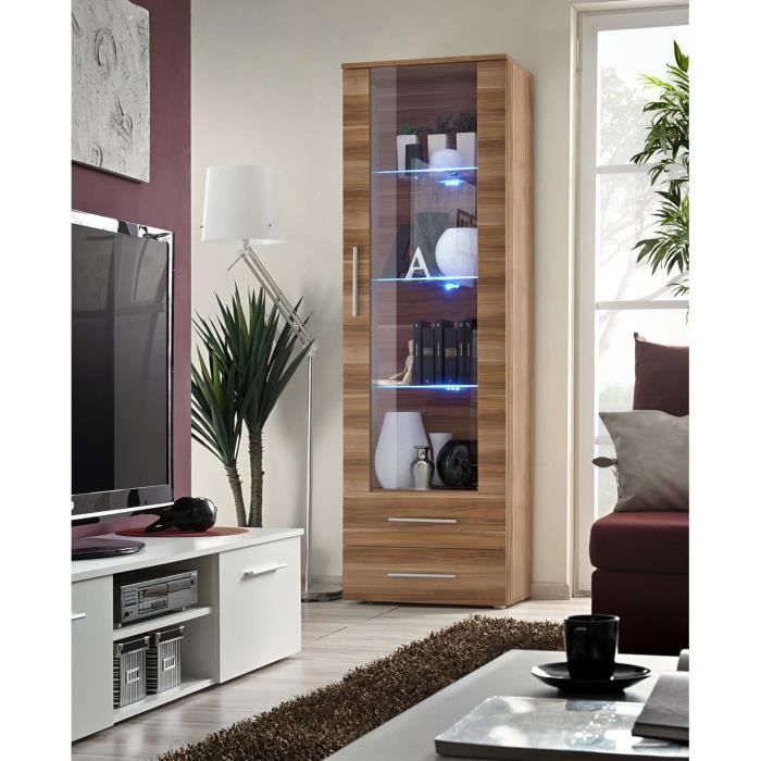 Vitrine NEO I design, coloris prunier + LED. Meuble moderne et tendance pour votre salon. 40 Marron