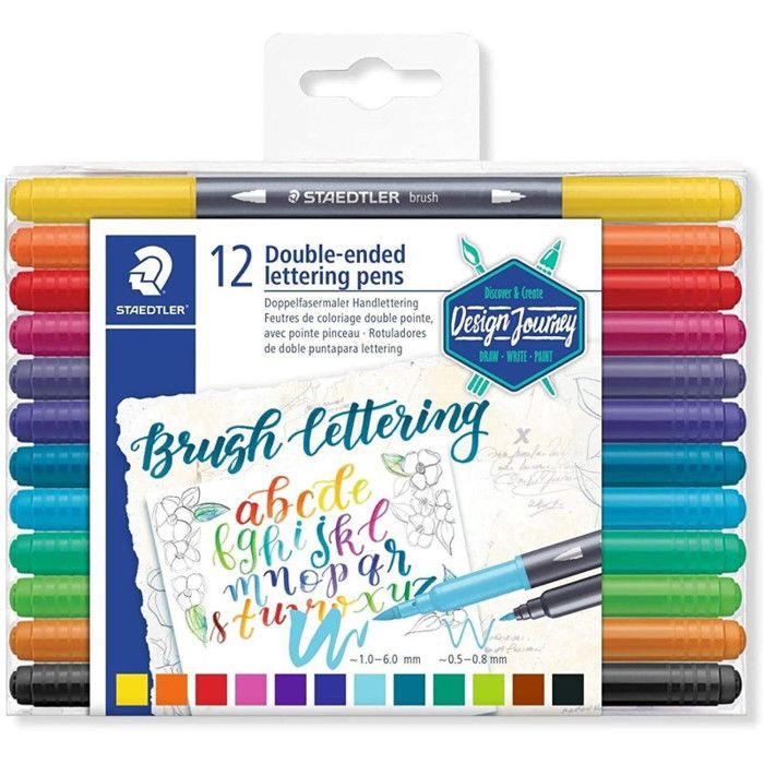 Staedtler Brush Letter Duo, Feutres de coloriage à double pointe pour lettrage au pinceau, Pointe pinceau 1-6 mm et pointe fine