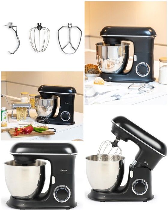 Robot Pâtissier - Noir - 6.5L - 1400W - 6 Vitesses - Couvercle Anti Projections - Livoo