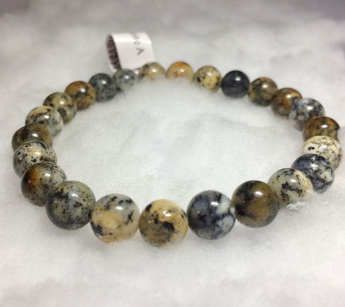 BRACELET VERITABLE PIERRES NATURELLES SEMI PRECIEUSES 8mm AGATE DENDRITE