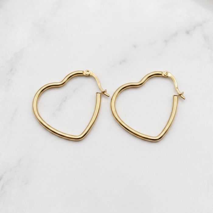 Boucles dOreilles - Créoles - Cœur - Jonc Lisse - Plaqué Or 750/1000 - 35 x 25 mm - Femme