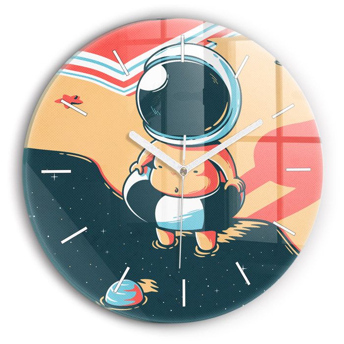 Horloge Murale Enfant Astronaute Hleo - Ø30cm - Mouvement Silencieux - Pour Chambre D'Enfant - Sans Piles