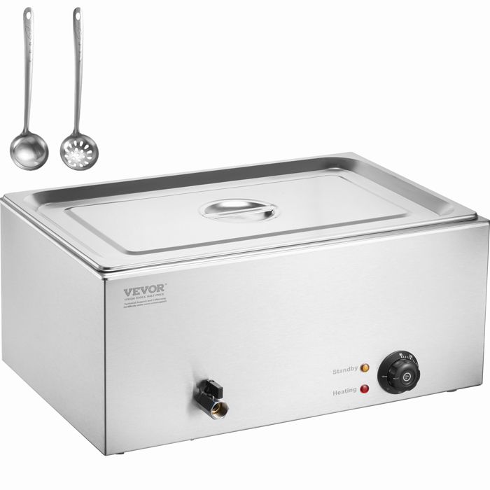 Bain-Marie Électrique 2 Bacs 17L 1200W - Chauffe-Plat Buffet Inox Réglable 30-85°C - Pour Restauration & Fêtes