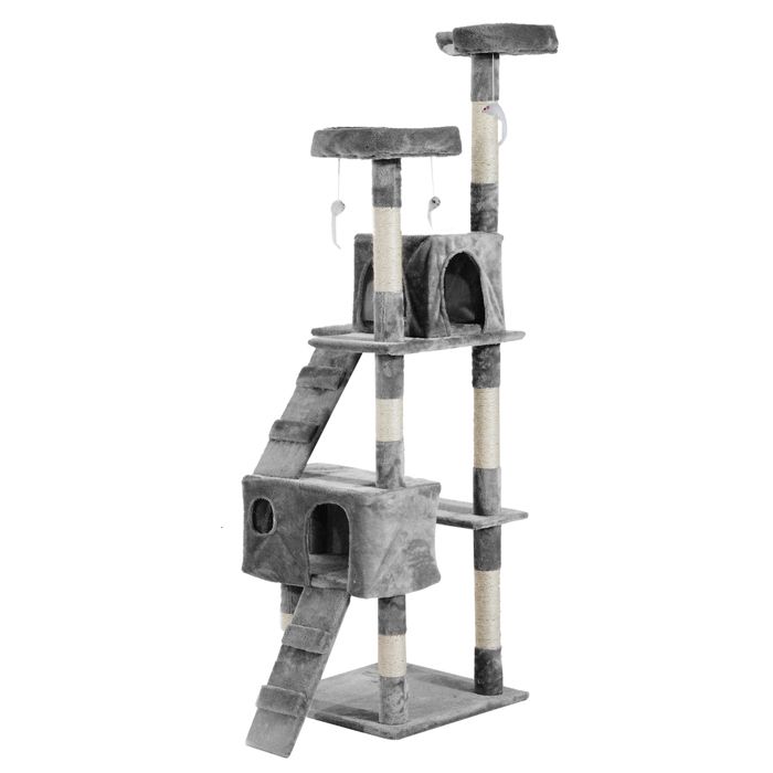 Meilleurs prix pour Arbre à chat griffoir grattoir - PawHut - double niche, peluche sisal naturel - hauteur 170 cm - gris