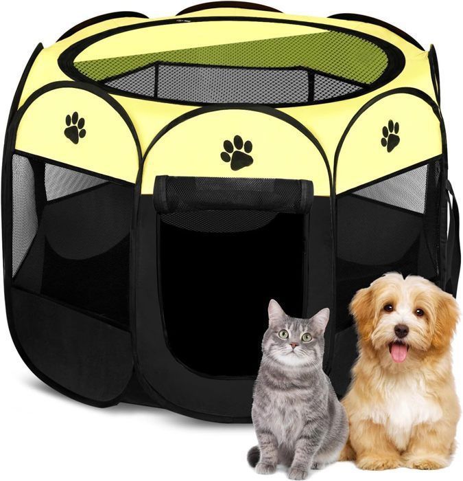 Meilleurs prix pour Parc Pliable Chat Chien,Enclos pour Chiens Chats Lapins Clôture en Oxford pour Animal de Compagnie Intérieur et Extérieur -Jaune