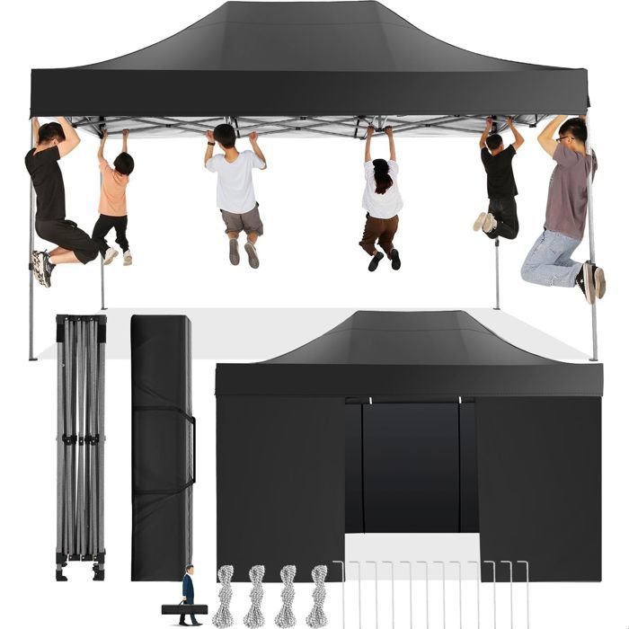 Tonnelle Pliante 3x4 5 Imperméable Tonnelle de Jardin Exterieur avec Parois Latérales Barnum Pliant 3x4 5 Anti UV Tonnelle，Noir