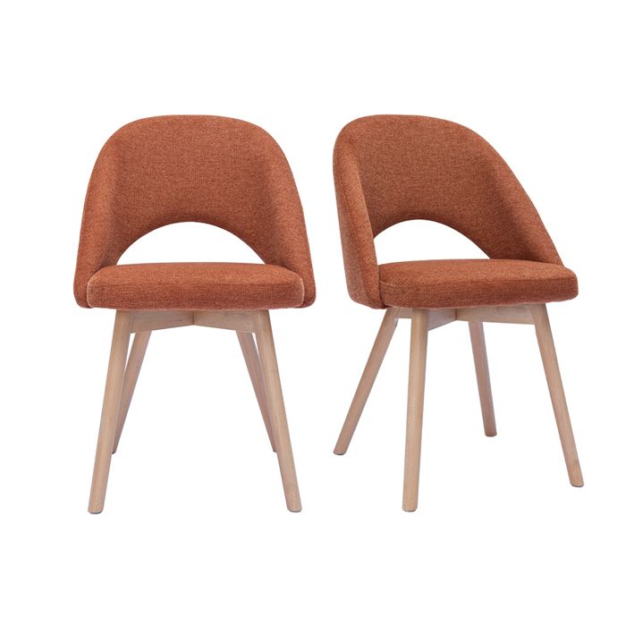 Miliboo - Chaises scandinaves en tissu effet velours texturé terre brûlée et bois clair (lot de 2) COSETTE