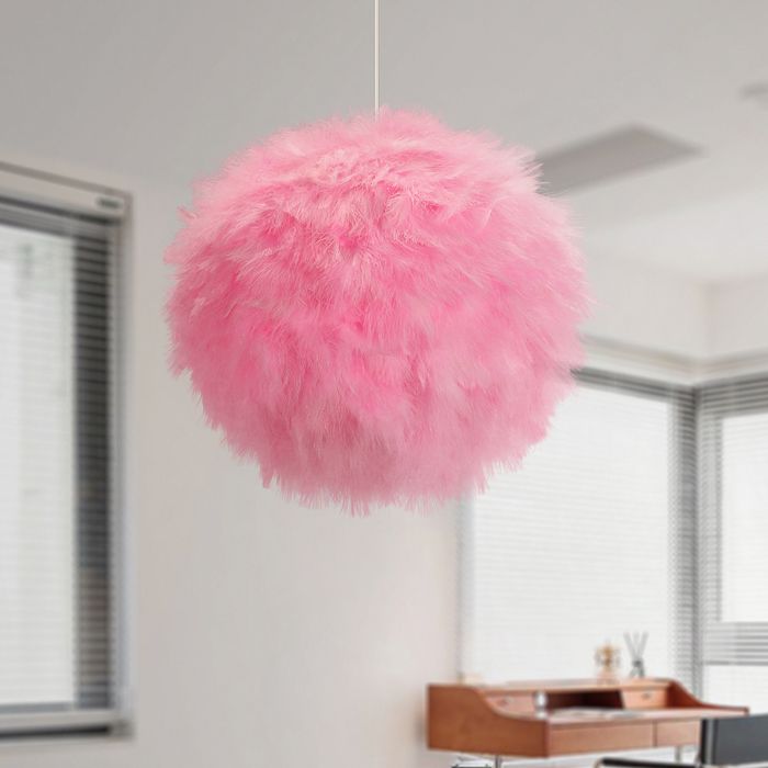 TOKIUS Suspension Luminaire Moderne en plumes Lustre Intérieur Rose Chambre Salon Chambre denfant D30CM