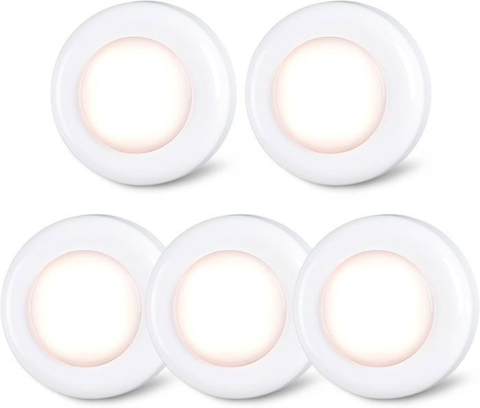Lot De 5 Petits Spots LED Tactiles À Coller Fonctionnement À Piles Pour Intérieur Placard Armoire Meuble De Cuisine