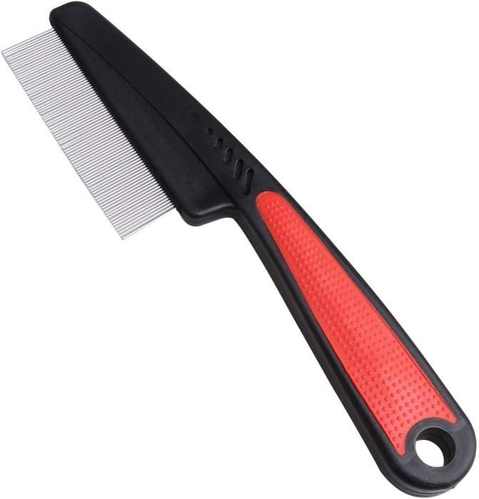Peigne Chat Peigne pour Animaux Anti Poux Brosse Chien Métal Extra Fine Peigne dÉlimination des Poux avec Poignée Plastique