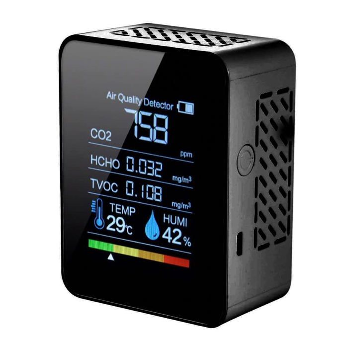 Détecteur De CO2 Et TVOC Portable - Moniteur Qualité Air Avec Affichage Couleur, Température, Humidité