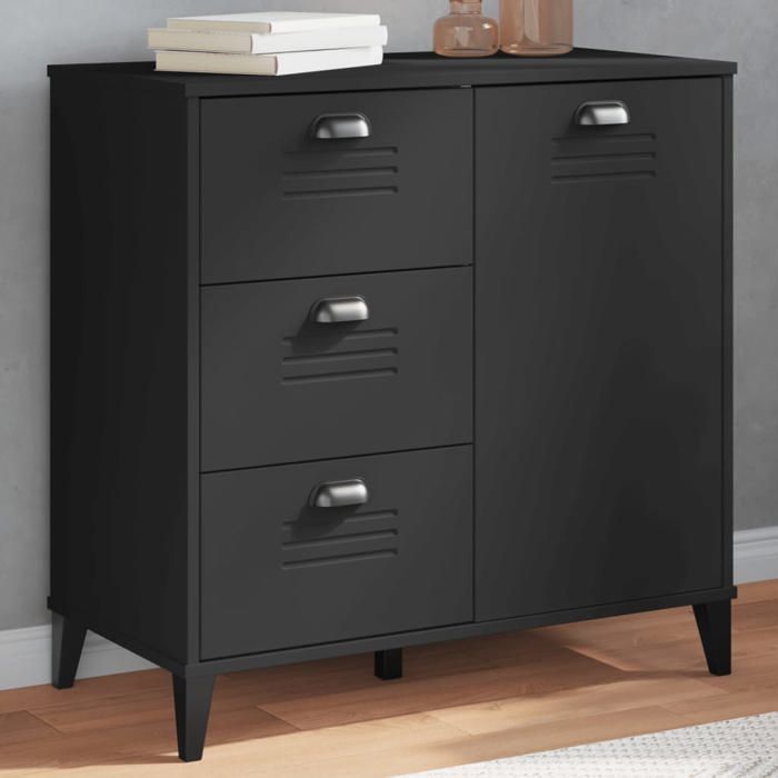 SALE 2025Meuble bas bahut vaisselier - Buffet VIKEN noir 80x40x80 cm - bois dingénierie 27 3 Kg 6204