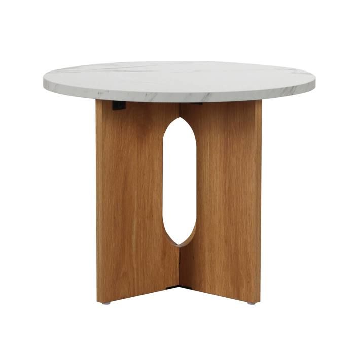 Table basse moderne ronde 50 cm effet marbre bois clair Klery - Oviala Table basse moderne ronde 50 cm effet marbre bois clair Klery - Oviala