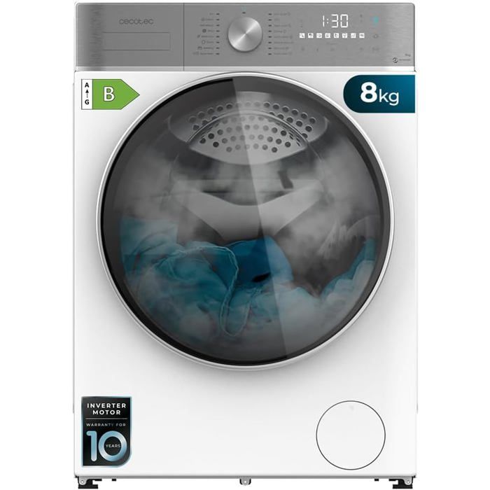Cecotec Lave-linge Sechant 8-5 kg Chargement Frontal Bolero WashDry 8580 Inverter B. 1400 trmin 16 Programmes Moteur Inverter Pl - Cecotec