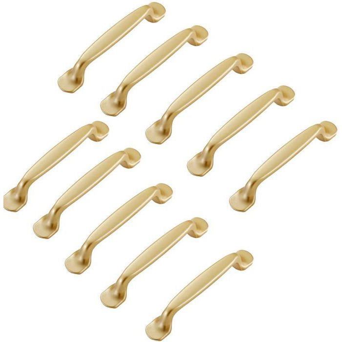 Lot de 10 poignées de placard dorées de 96 mm - Poignées de meuble pour porte de placard de cuisine POIGNEE DE MEUBLE