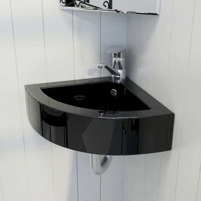 Lavabo dangle - vidaXL - Céramique - Noir - 45x32x125 cm