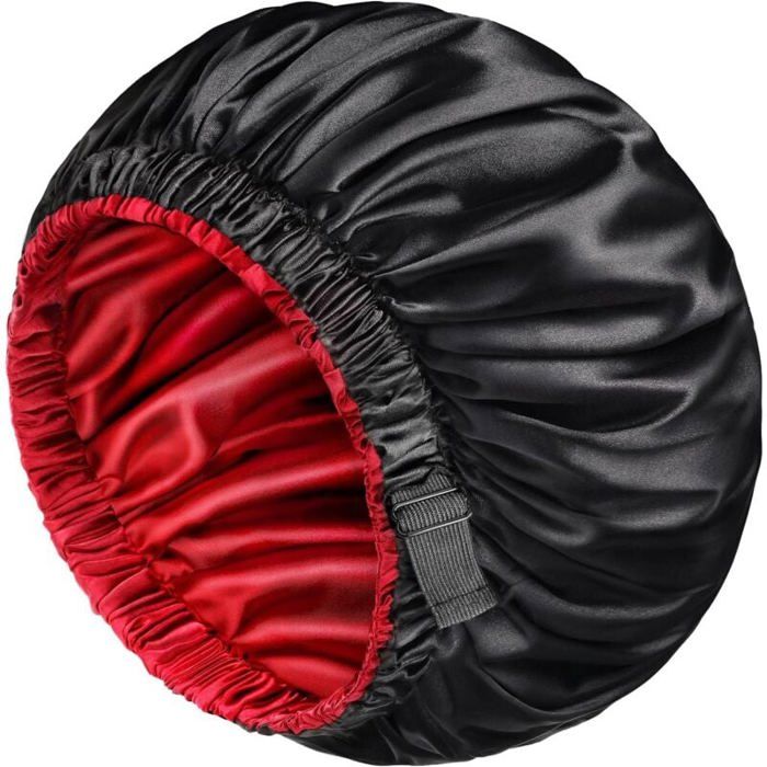Bonnet en Satin Noir pour Hommes et Femmes Bonnet de Sommeil en Soie pour Cheveux bouclés Bonnet réversible Double Couche X-Larg