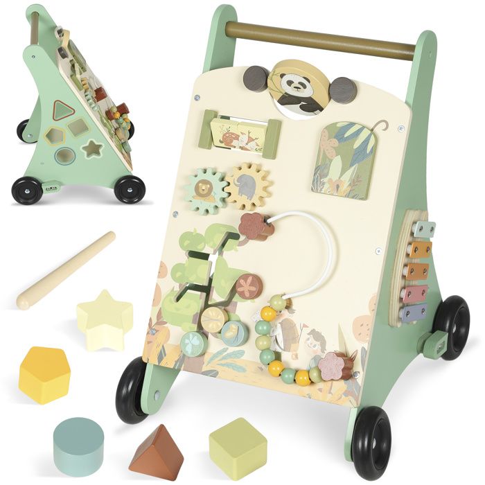 Trotteur en bois pour bébé - AIYAPLAY - xylophone engrenages et labyrinthe de perles - MDF - 335x36x468cm - vert