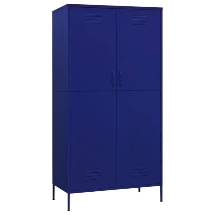 Bleu Garde-robe CLARENCE Armoire penderie Pour chambre Bleu marine 90x50x180 cm Acier LV1483
