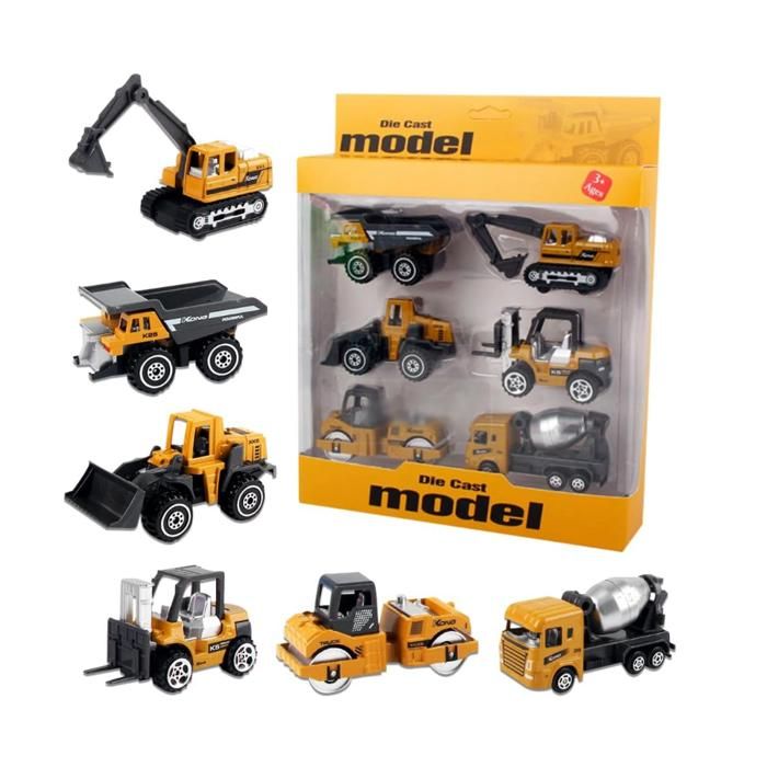 Voiture Jouet en Métal Coffret 6 Véhicules de Construction Camion Jouet de Construction Mini Véhicules Chantier Voitures 3 4 6 Ans