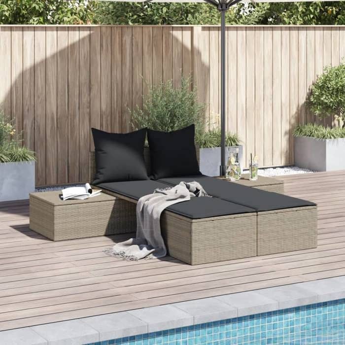 Chaise longue double en résine tressée vidaXL 104x162x30 cm Résine tressée Coussins amovibles - vue 2