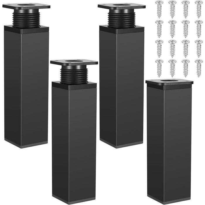 4 pieds de meuble réglables hauteur réglable de 0 à 20 mm pieds de table réglables noir (15 cm)